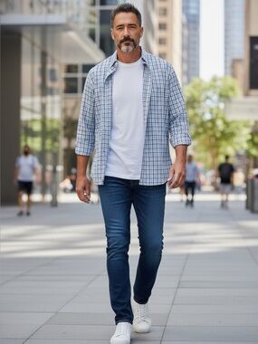 Banana Republic Light Blue and Navy Plaid Button-Up Shirt